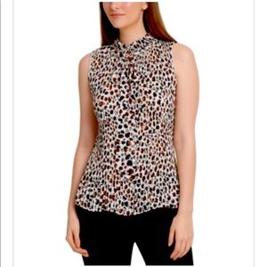 Dkny Petite AnimalPrint Pleated Sleeveless Top PXS